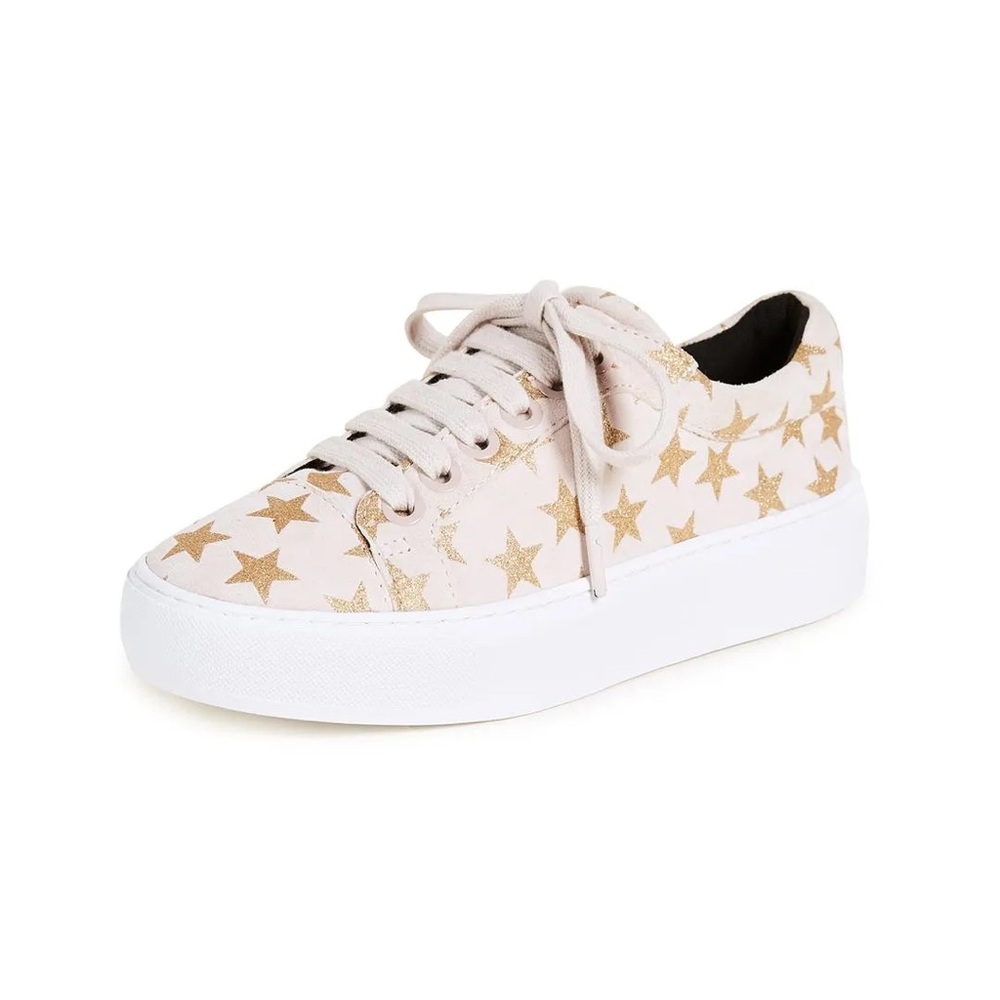 Rebecca Minkoff Nadia Galaxy Print Leather Sneakers White & Gold Stars Size 9